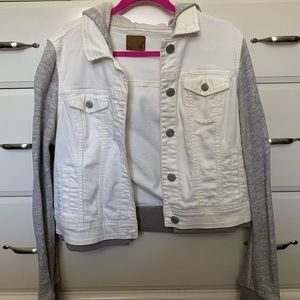 white and gray jean jacket